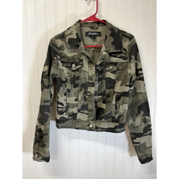 Jou Jou Military Style‎ Camo Jacket Silver Buttons. Flap & Side Pockets Wm Sz SM - Picture 1 of 8